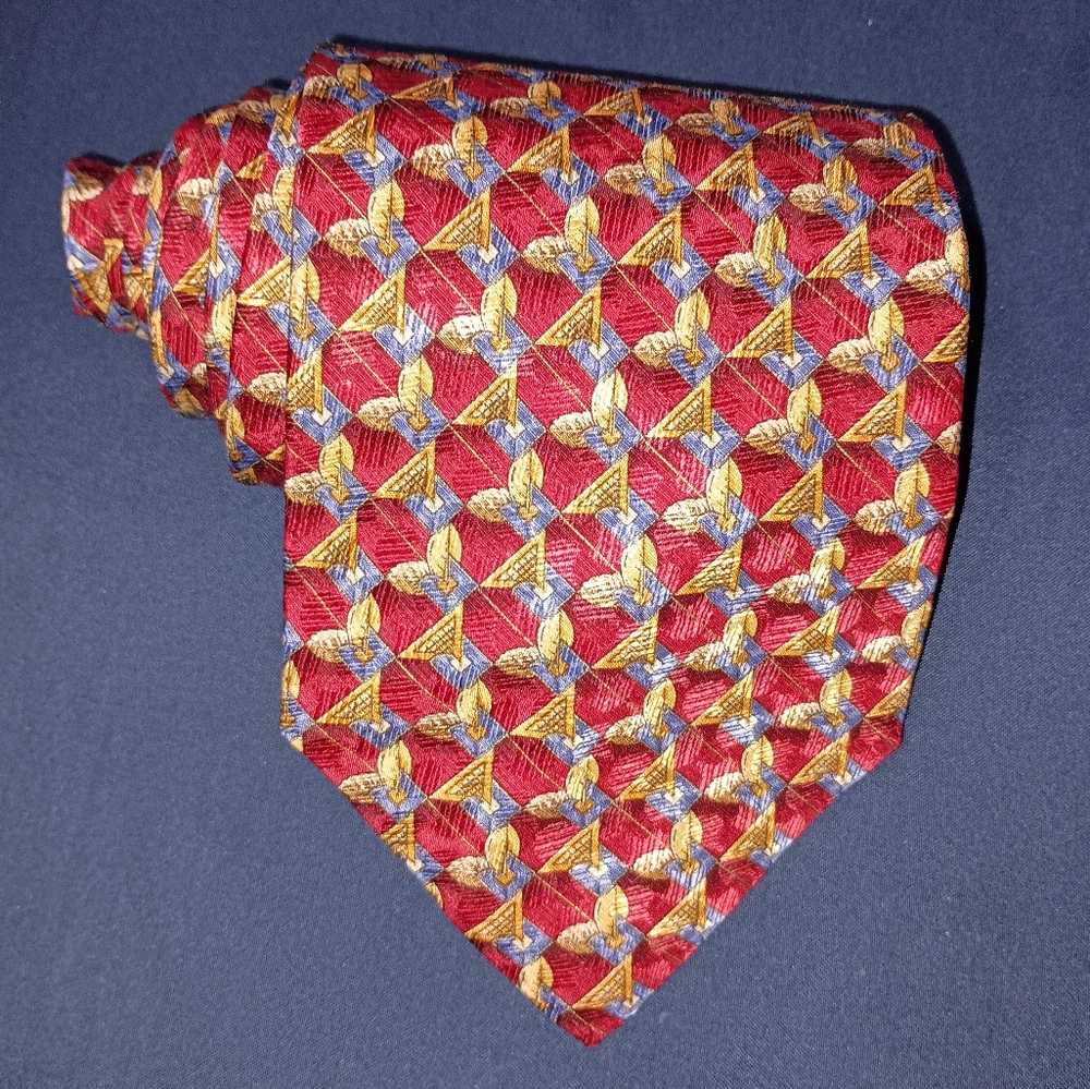 Ermenegildo Zegna Disegno Esclusivo Red Gold Blue Silk Necktie Made in Italy
